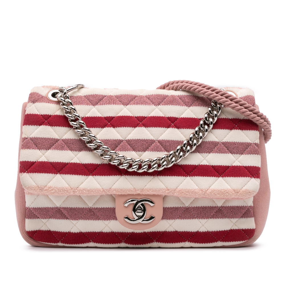 Pre-Loved Chanel Jumbo Stripe Jersey Felt and Rope Flap